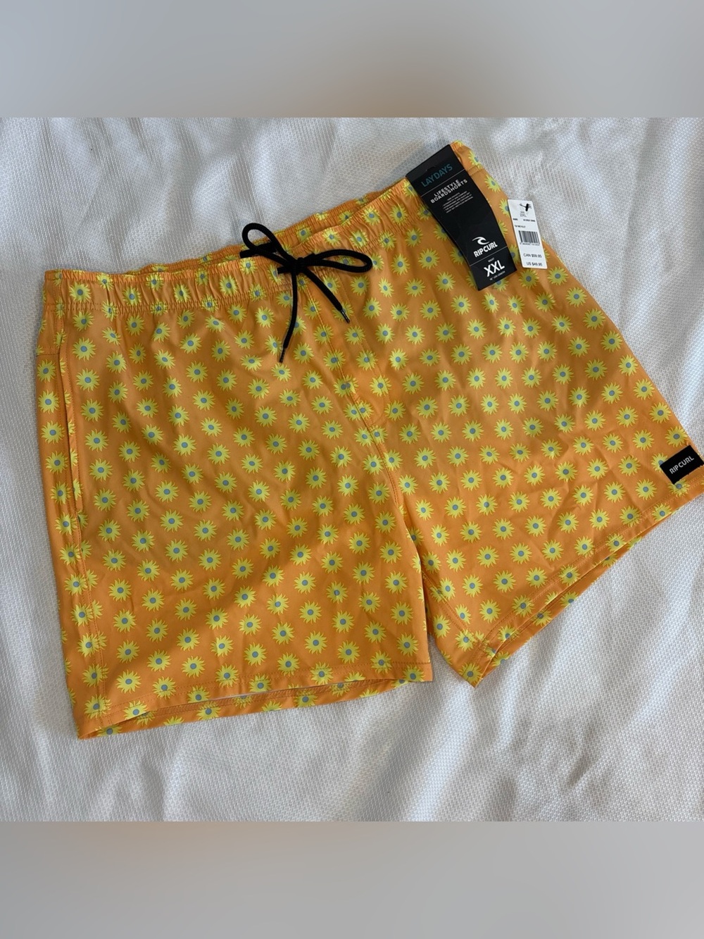 NWT Rip Curl Mens XXL Swim Shorts Board Yellow Elastic Waist Party Volley Sun